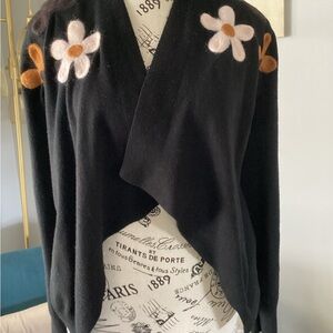 Black Floral-Appliqué Open-Front Women's Shrug